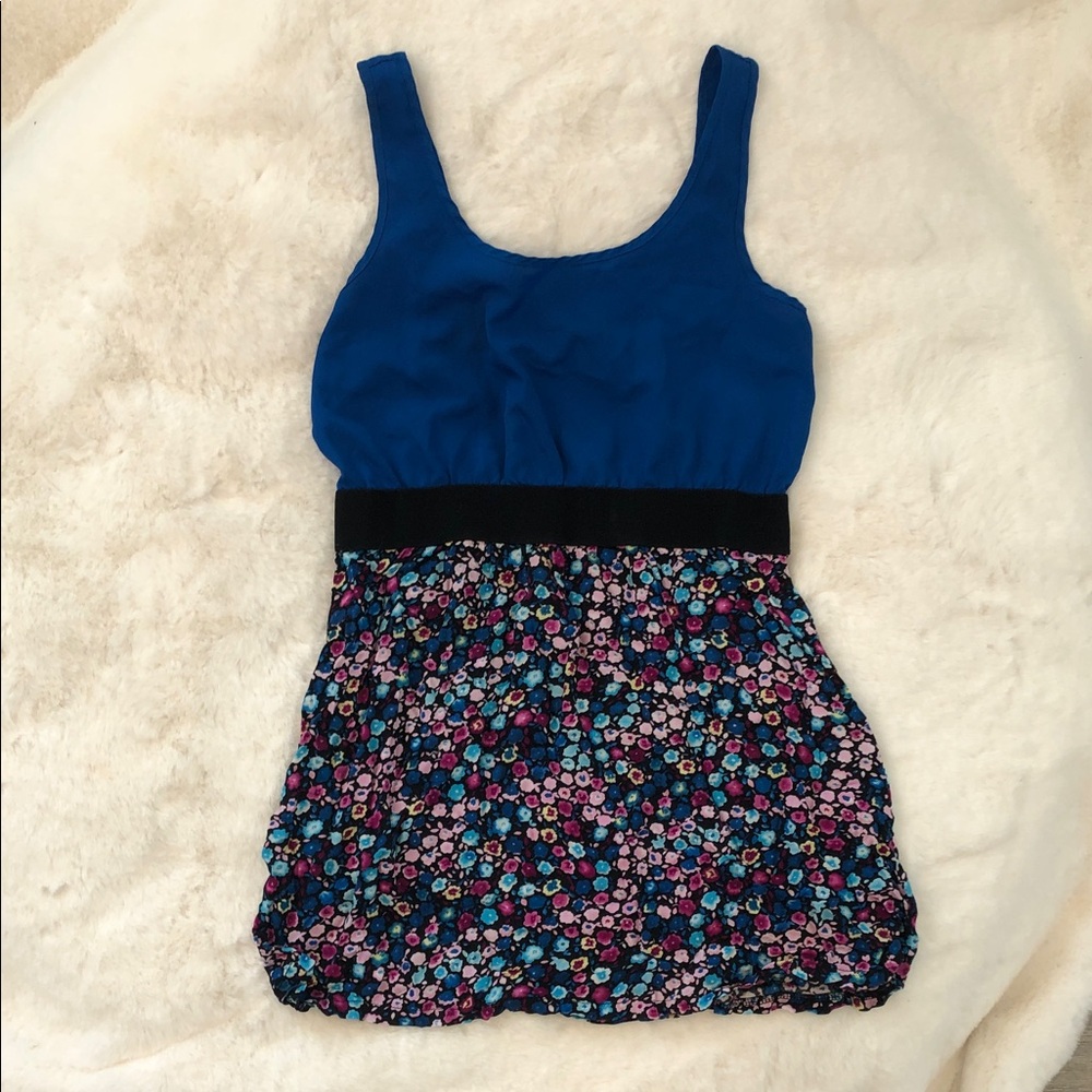 Forever 21 Royal Blue Fun Flirty Floral Sleeveless Mini Dress